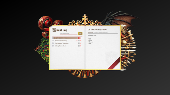 A screenshot of the Quest Log project.